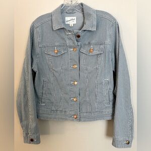 EUC Universal Thread Women’s Railroad Stripe Denim Jacket, Cropped; Size XS